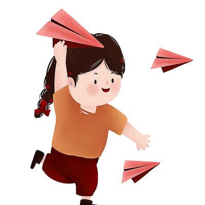 纸飞机简笔画:小女孩放纸飞机简笔画